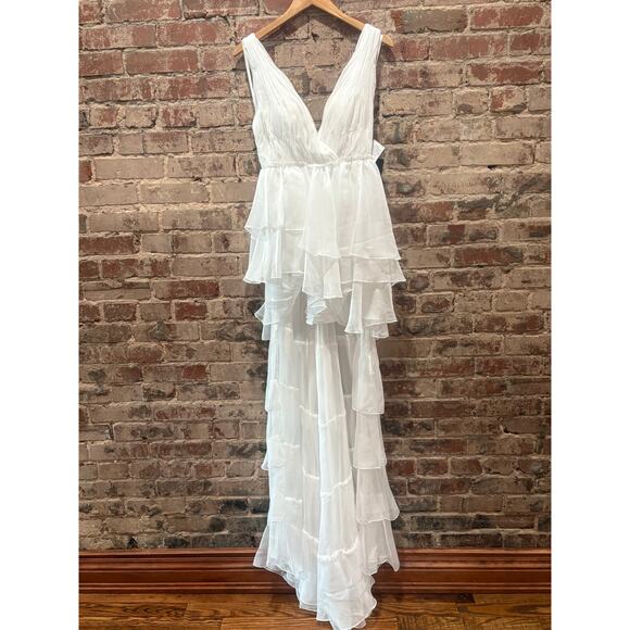 NEW leena Mac Duggal 55320 High Low Tiered Gown Built in Bodysuit Size 4 - Picture 6 of 11